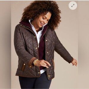 TALBOTS quilted brown and black cheetah animal print barn coat jacket chore Lg